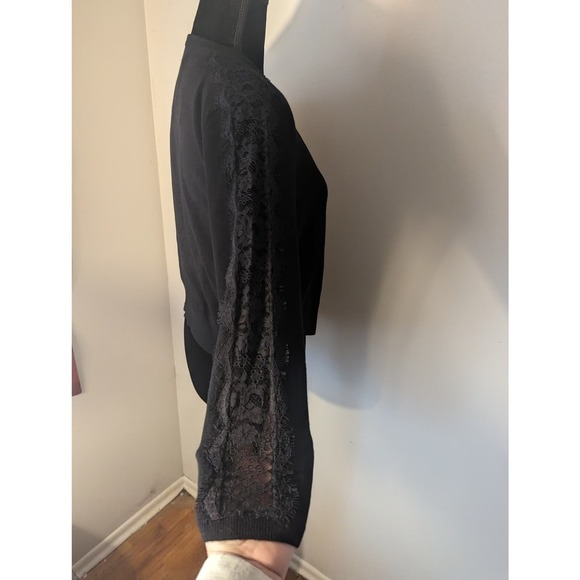 Karl Lagerfeld Paris cropped lace sleeve cardigan sweater - Picture 4 of 8
